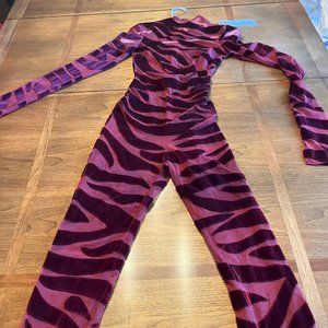 Iconic LaQuan Smith Tiger print Velvet /Mesh Cat Suit size SMALL NEW with Tag